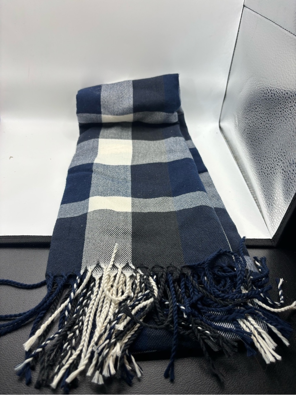 Lush Navy, White & Gray Plaid Men's Scarf